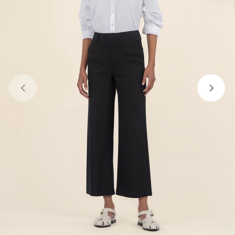 Kut from the Kloth Black Wide-Leg Cropped Pants Linenblend